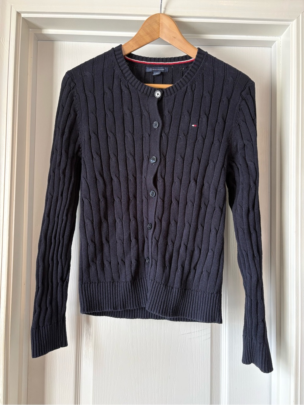 Tommy Hilfiger Navy Cable-Knit Button-Up Cardigan, M, 100% Cotton